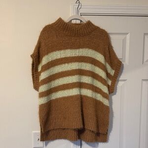 Pilcro Brown and Mint Green Striped Turtleneck Sweater